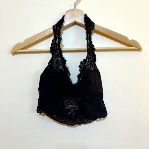 Black Aerie Lace Halter Neck Bralette with removable pads